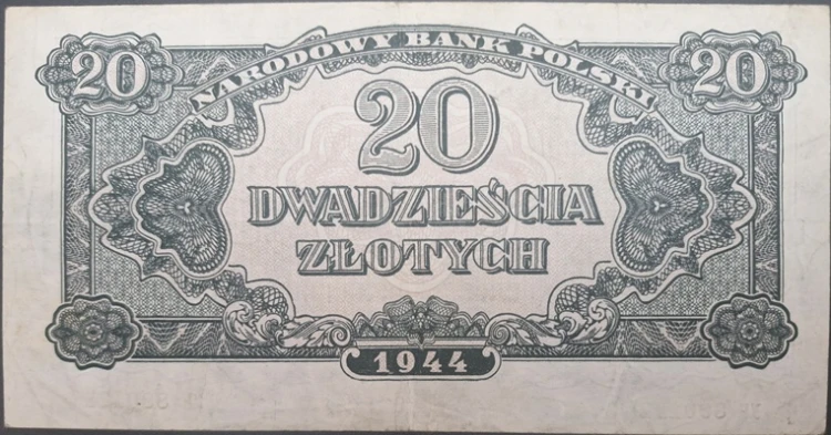 Banknot 20 zł 1944 r. seria lubelska awers