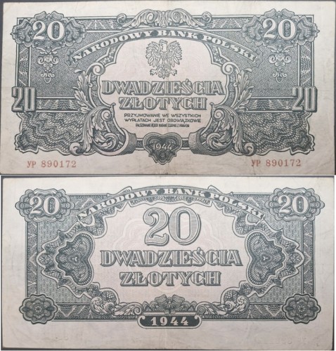 Banknot 20 zł 1944 r. seria lubelska