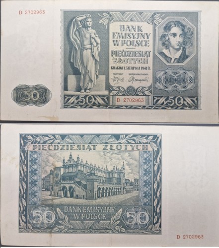 Banknot 50 zł 1941 stan 3