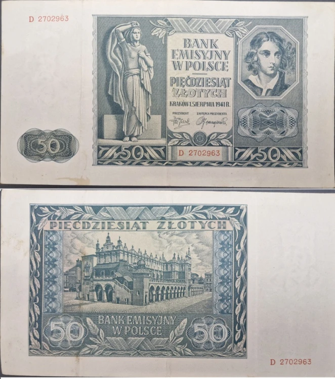 Banknot 50 zł 1941 stan 3