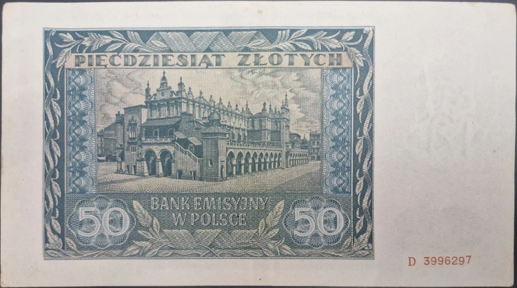 Banknot 50 zł 1941 rewers