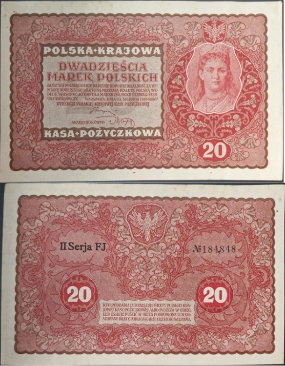 Banknot 20 marek 1919 stan 2