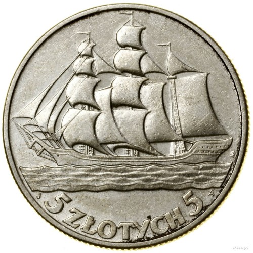 Moneta 5 zł 1936 Żaglowiec rewers