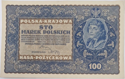 Banknot 100 marek polskich VIII 1919 stan 2 awers