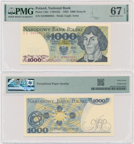 Banknot PRL 1000 złotych 1982 PMG 67 EPQ