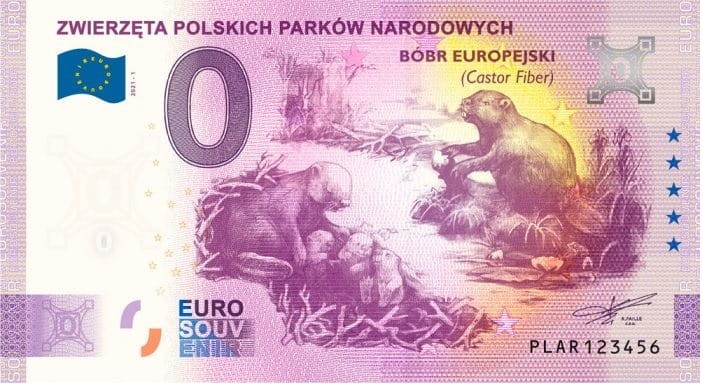 Banknot 0 euro Bóbr europejski 2021 r rewers