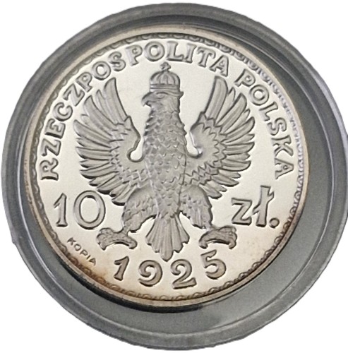Moneta 10 złotych 1925 KOPIA srebro Ag 925 rewers