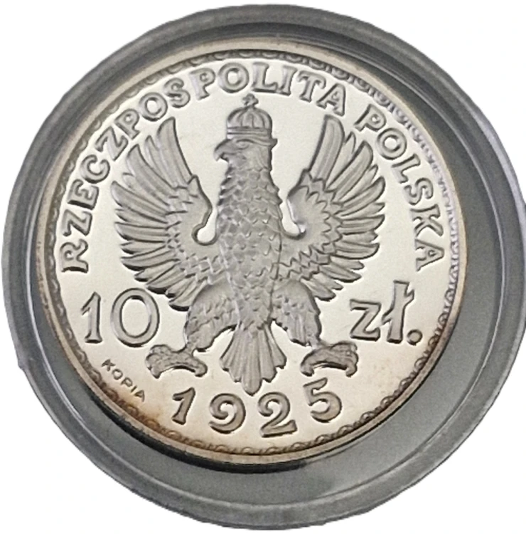 Moneta 10 złotych 1925 KOPIA srebro Ag 925 rewers