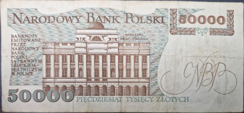 Banknot 50000 zł 1989 Stanisław Staszic stan 3 awers