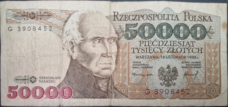 Banknot 50000 zł 1993 stan 3 awers