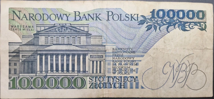 Banknot PRL 100000 zł 1990 Moniuszko rewers