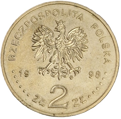 Moneta okolicznościowa 2 zł 1998 100 lecie odkrycia polonu i radu awers