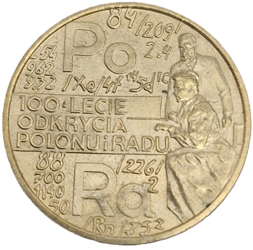 Moneta okolicznościowa 2 zł 1998 100 lecie odkrycia polonu i radu rewers
