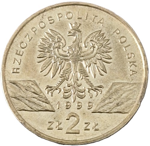 Moneta 2 zł Wilk 1999 stan 2 awers