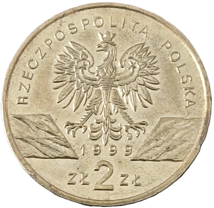 Moneta 2 zł Wilk 1999 stan 2 awers
