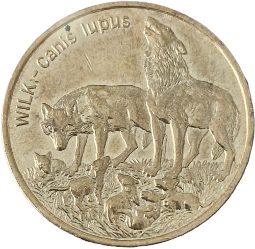 Moneta 2 zł Wilk 1999 stan 2 rewers
