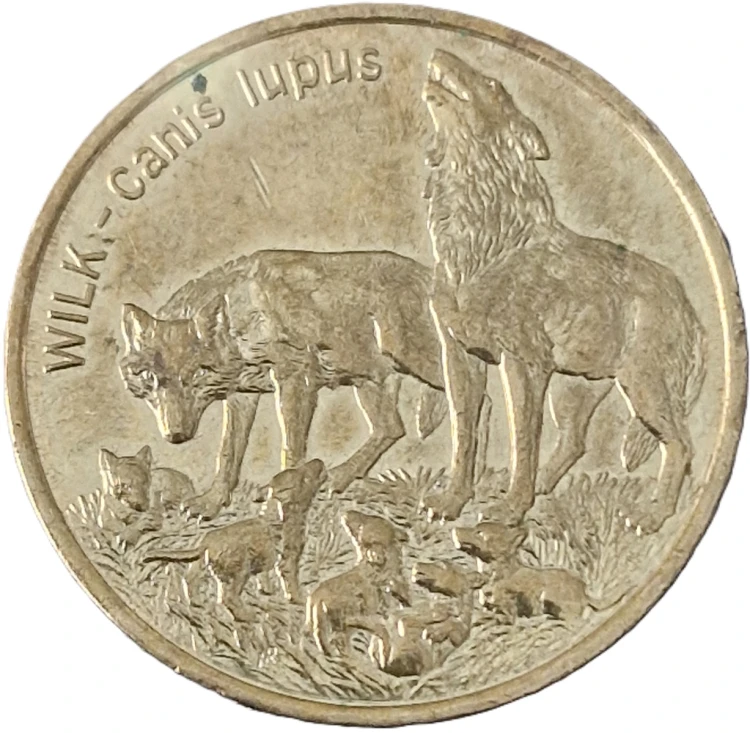 Moneta 2 zł Wilk 1999 stan 2 rewers