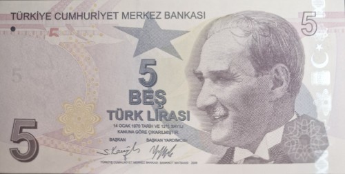 Turcja banknot 5 Lira 2009 awers