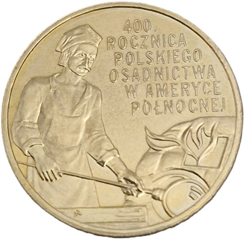 Moneta 2 zł 400 rocznica Polskiego Osadnictwa w Ameryce Płn 2008 rewers