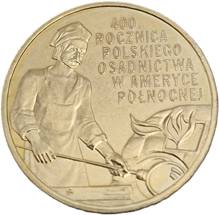 Moneta 2 zł 400 rocznica Polskiego Osadnictwa w Ameryce Płn 2008 rewers
