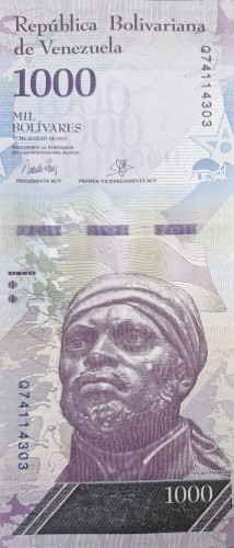 Wenezuela banknot 1000 Bolivares 2017 awers