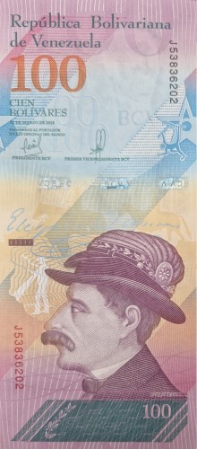 Wenezuela banknot 100 bolivares 2018 awers