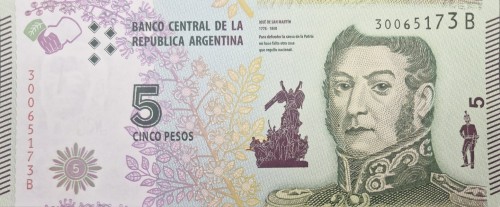 Argentyna banknot 5 pesos 2015 awers