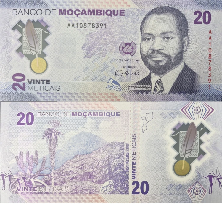 Mozambik banknot 20 meticais 2024