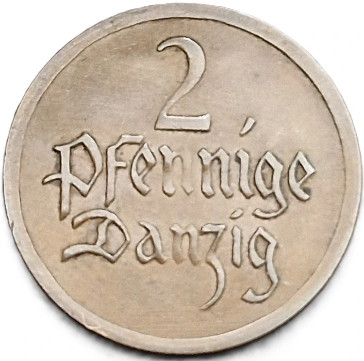Moneta 2 fenigi 1926 Wolne Miasto Gdańsk awers