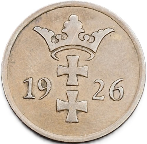 Moneta 2 fenigi 1926 Wolne Miasto Gdańsk rewers
