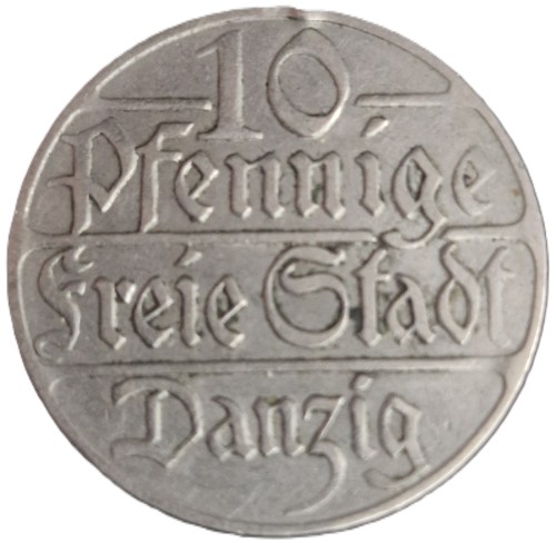 Moneta 10 fenigów Wolne Miasto Gdańsk 1923 rewers