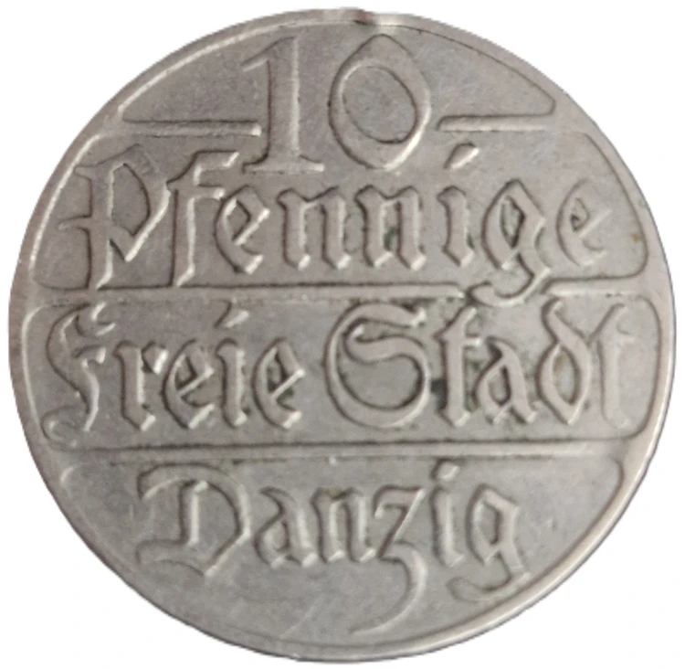 Moneta 10 fenigów Wolne Miasto Gdańsk 1923 rewers