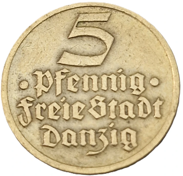 Moneta 5 fenigów-Wolne Miasto Gdańsk Flądra 1932 rewers