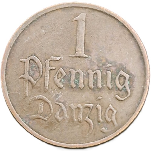 Moneta 1 fenig Wolne Miasto Gdańsk 1930 rewers