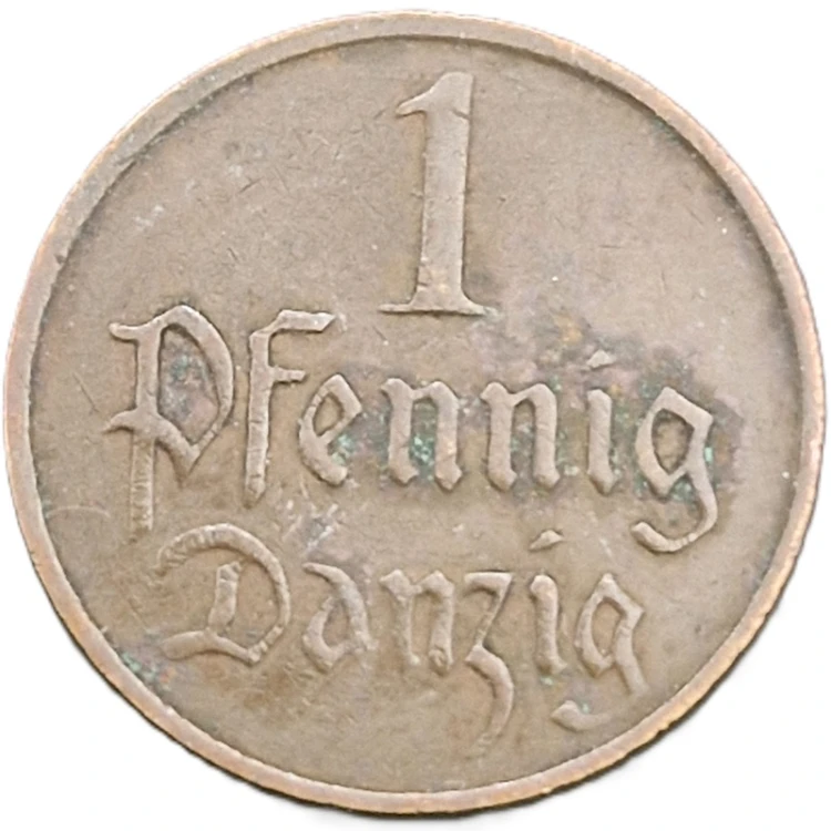 Moneta 1 fenig Wolne Miasto Gdańsk 1930 rewers