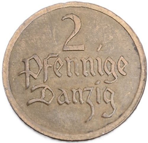 Moneta 2 fenigi 1926 Wolne Miasto Gdańsk rewers