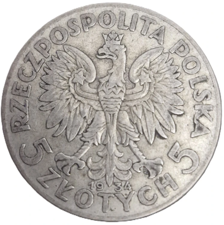 5 złotych 1934 Polonia Głowa Kobiety awers stan 3