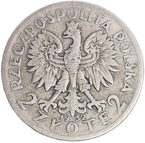 Moneta 2 złote 1932 Polonia Głowa Kobiety awers