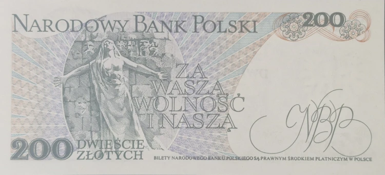 Banknot PRL 200 zł Jarosław Dąbrowski 1986 rewers