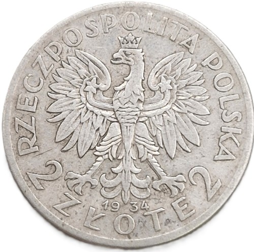 Moneta 2 złote 1934 Polonia Głowa Kobiety stan 2 awers