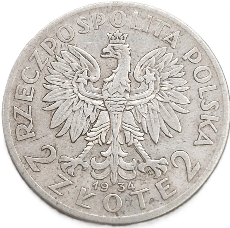Moneta 2 złote 1934 Polonia Głowa Kobiety stan 2 awers