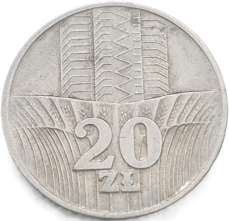 Moneta 20 zł Wieżowiec i kłosy 1976 bz rewers
