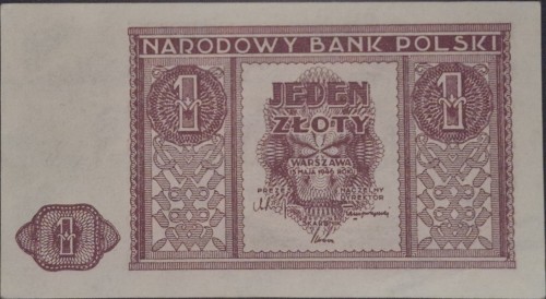 Banknot 1 złoty 1946 rewers