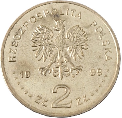 Moneta 2 zł Jan Łaski 1999 stan 2 awers