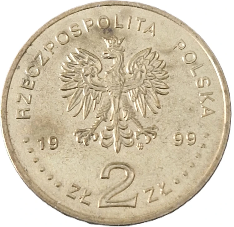 Moneta 2 zł Jan Łaski 1999 stan 2 awers