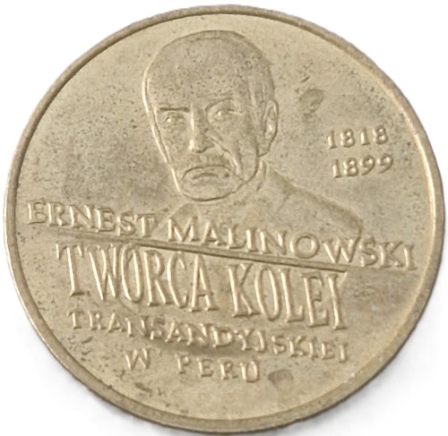 Moneta 2 zł Ernest Malinowski 1999 stan 2 rewers
