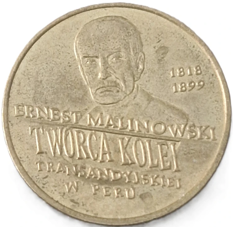 Moneta 2 zł Ernest Malinowski 1999 stan 2 rewers