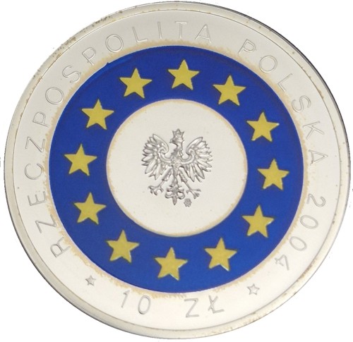 Moneta 10 zł Wstąpienie Polski do Unii Europejskiej 2004 awers