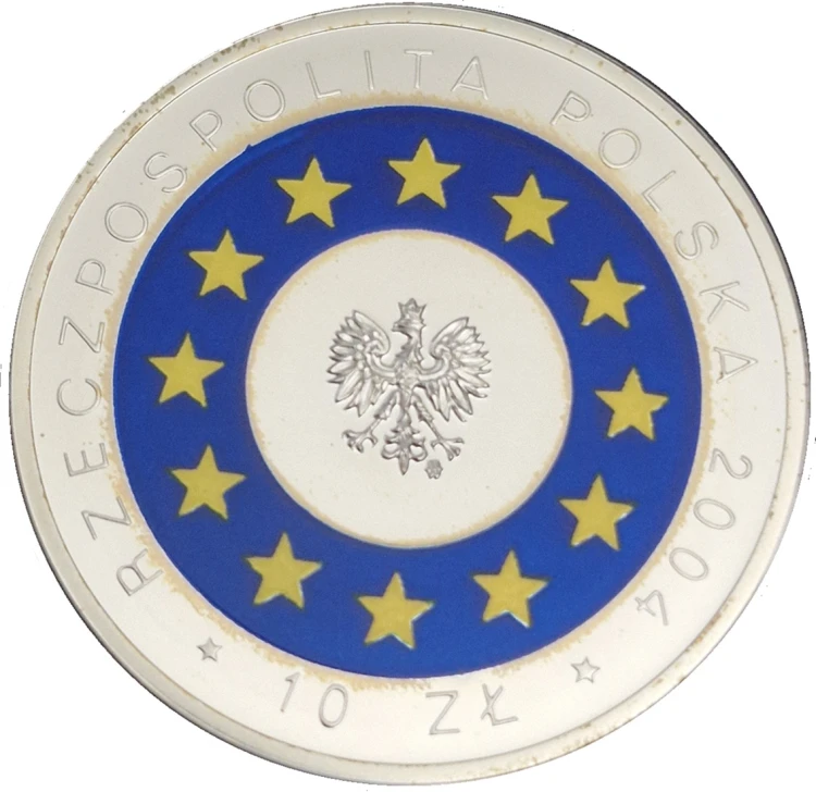 Moneta 10 zł Wstąpienie Polski do Unii Europejskiej 2004 awers