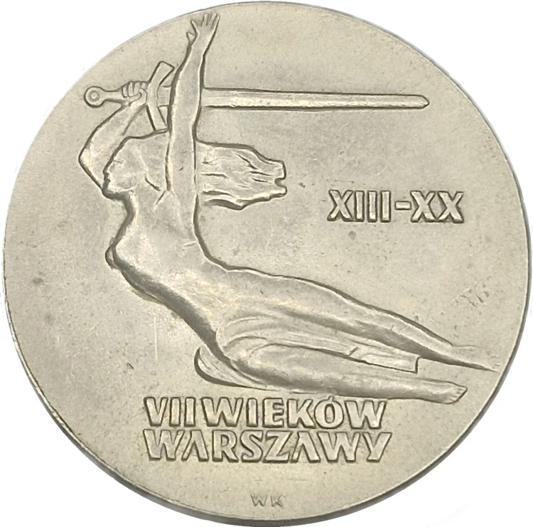 Moneta 10 zł Warszawska Nike 1965 rewers linia